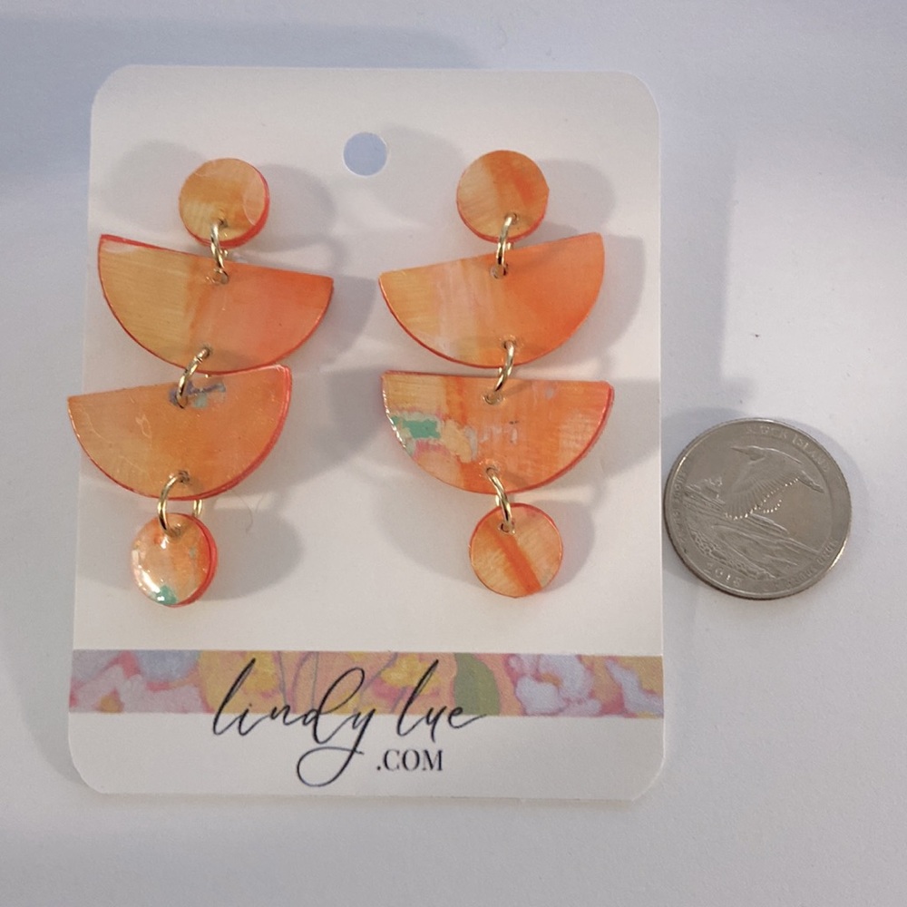Hand Crafted Orange Wedge Dangle Statement Earrings - Picture 8 of 9